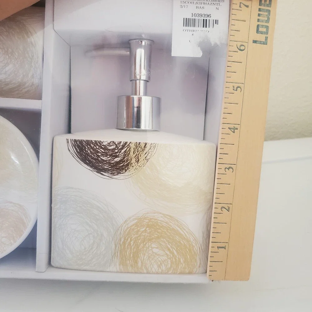 Lux Bath COIL Hazel 4-Piece Ceramic Bathroom Accessory Set - Soap Dispenser